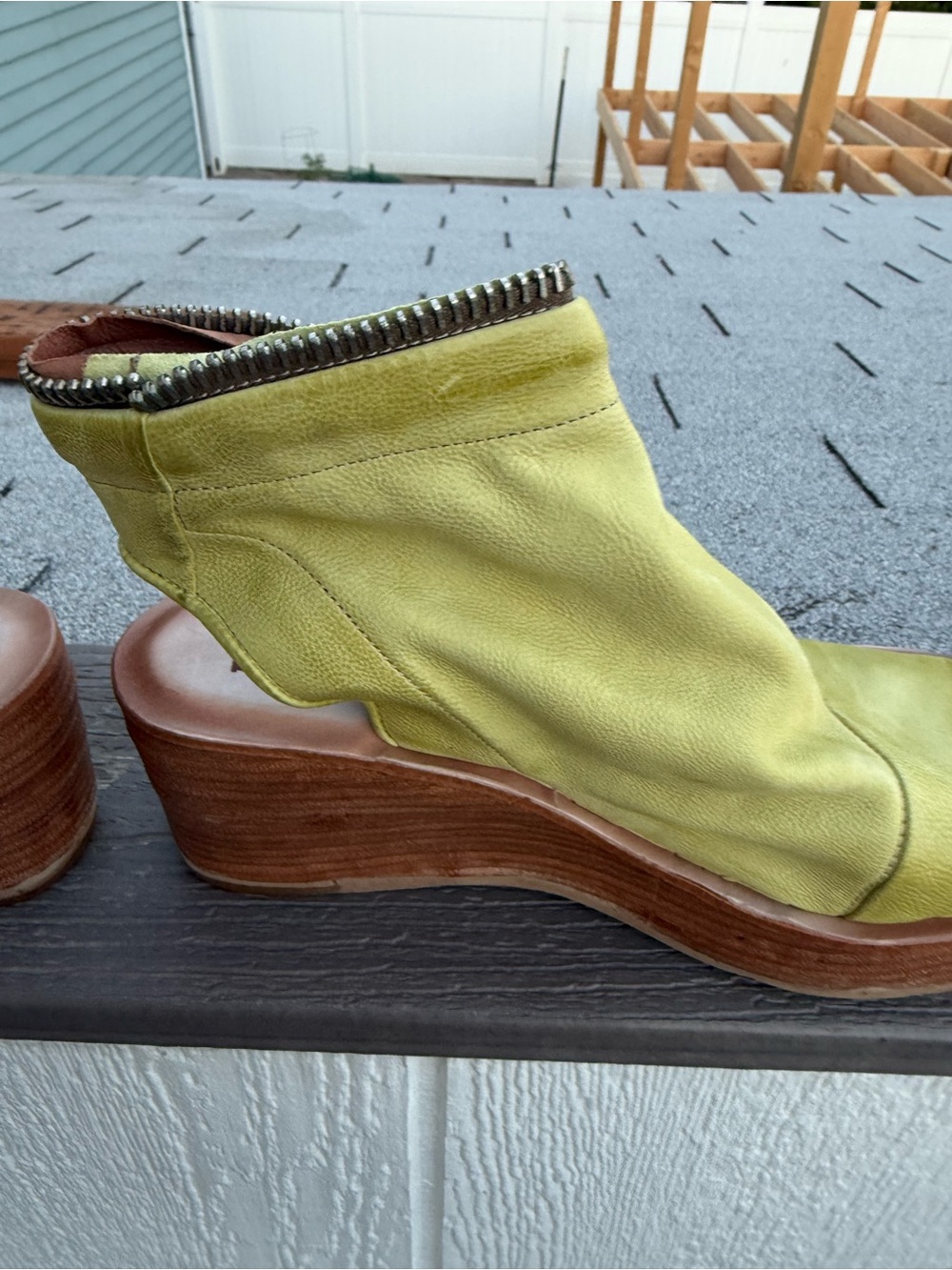 A.S.98 Yellow Open-Toe Zip Wedge Sandals - Picture 3 of 16